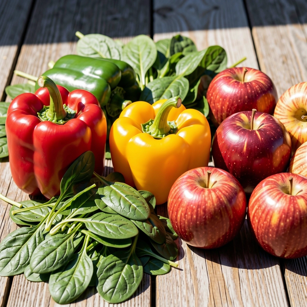 Variedad de frutas y verduras frescas